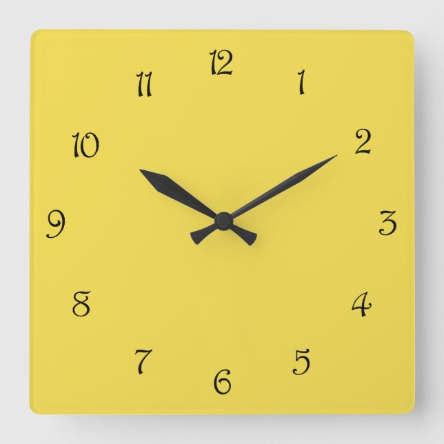 Black Script Numbers On Yellow wccnt Square Wall Clock (Front)