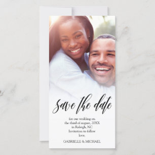 Black Script Overlay Save the Date Photo