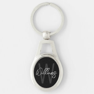 Black Script Personalized Monogram and Name Keychain