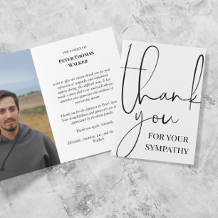 Black Script & Photo Funeral Sympathy Thank You Card