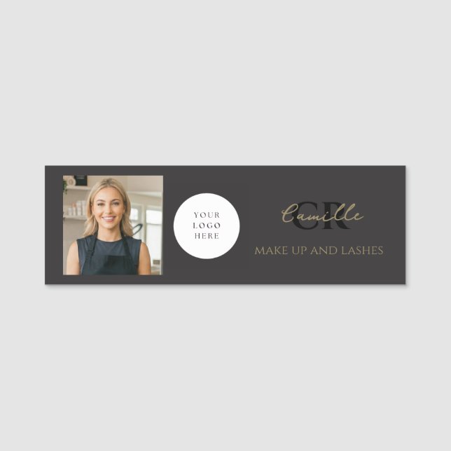 Black Script Photo Lashes Business  Name Tag (Front)