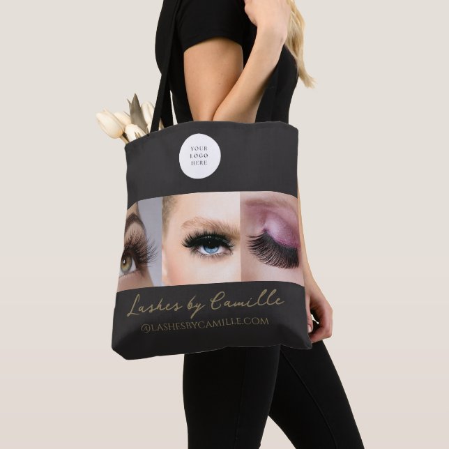 Black Script Photo Lashes Business  Tote Bag (Close Up)