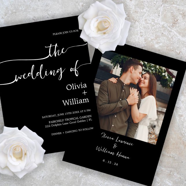 Black Script Photo Wedding Invitation (Creator Uploaded)