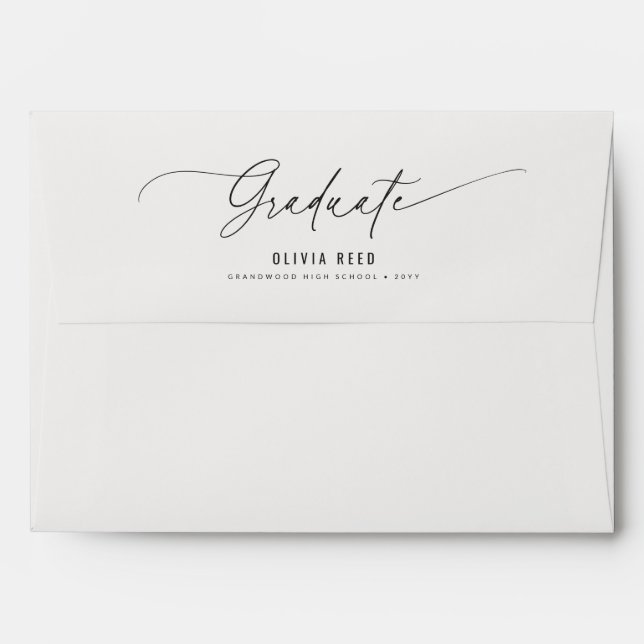 Black Script Return Address Graduation Envelope (Back (Top Flap))