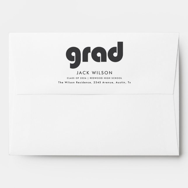 Black Script Return Address Graduation Mailing Envelope (Back (Top Flap))