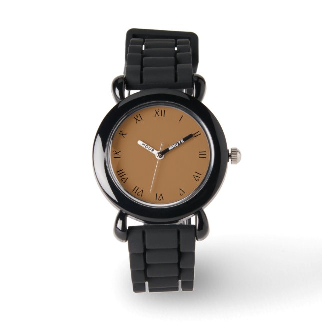 Black Script Roman Numbers on Brown wacnt Watch (Front)