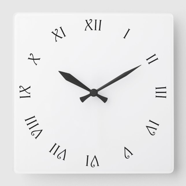 Black Script Roman Numbers On White wccn Square Wall Clock (Front)
