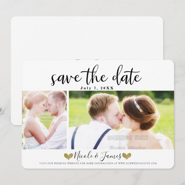 Black Script Save the Date Modern Photo Wedding Invitation (Front/Back)