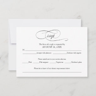 Black Script Simple Elegant Wedding RSVP Card