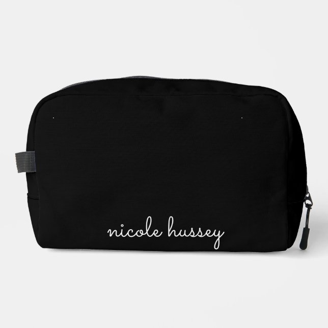 Black Script  | Stylish Monogram Modern Dopp Kit (Front)