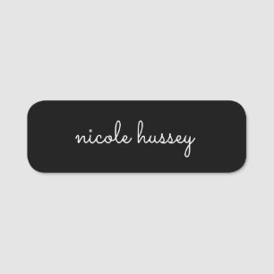 Black Script Stylish Monogram Modern Minimalist Name Tag