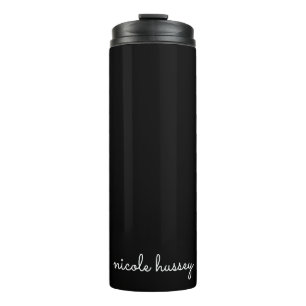 Black Script    Stylish Monogram Modern Minimalist Thermal Tumbler