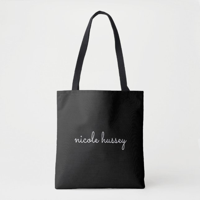 Black Script  | Stylish Monogram Modern Minimalist Tote Bag (Front)