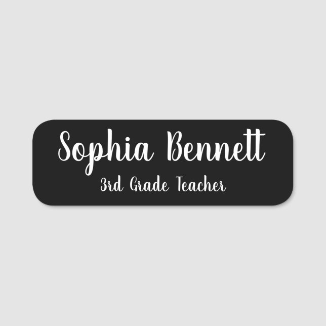 Black Script Teacher Classic Name Tag (Front)
