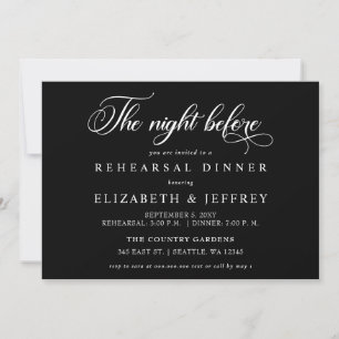 Black Script The Night Before Rehearsal Dinner Invitation