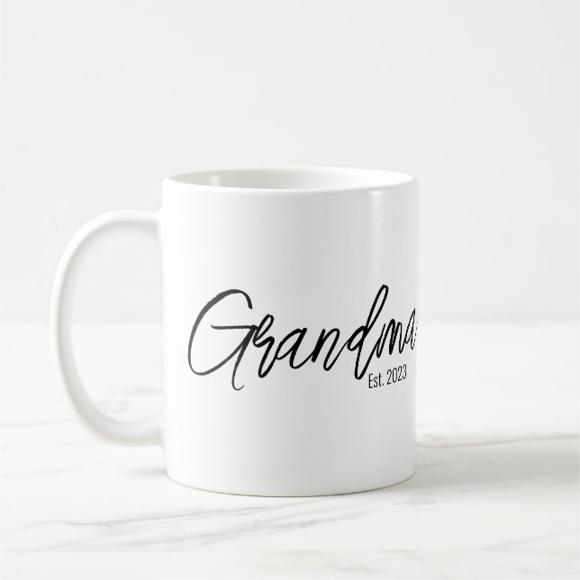 Black Script Typography Grandma Established Year Coffee Mug (Left)