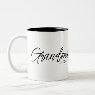 Black Script Typography Grandma Established Year Two-Tone Coffee Mug