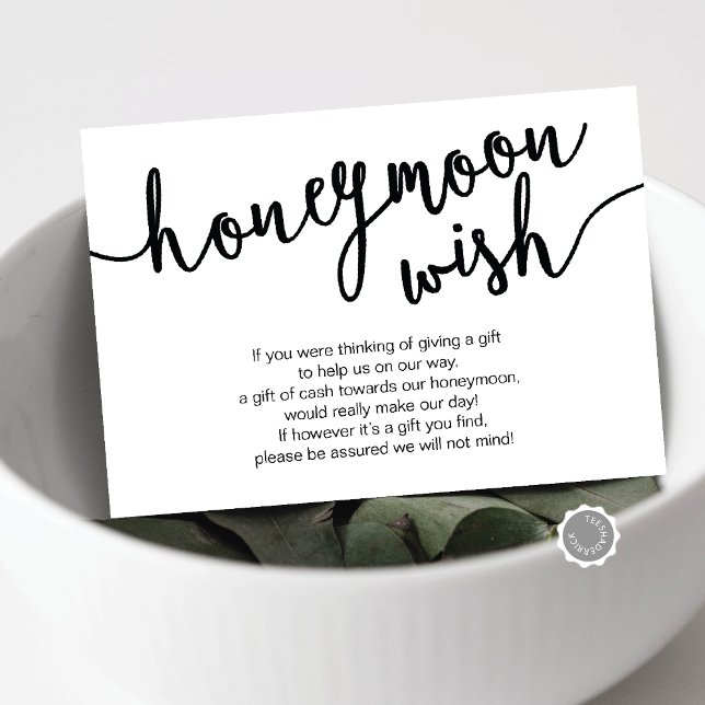Black Script, Wedding Honeymoon Wish Fund Enclosure Card (Wedding Honeymoon Wish or Honeymoon Fund Enclosure Card, in Black and white themed)
