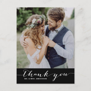Black Script Wedding Thank You Vertical Postcard