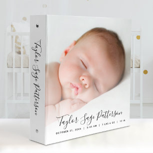Black Script White Baby Photo Album 3 Ring  Binder