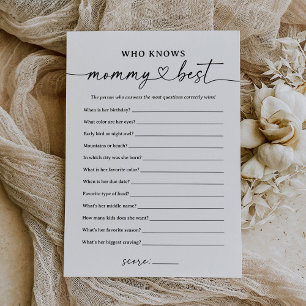 Black Script Who Knows Mommy Best Baby Shower Game Invitation