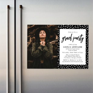 Black Scripted Photo Graduation Party Magnetic Invitation
