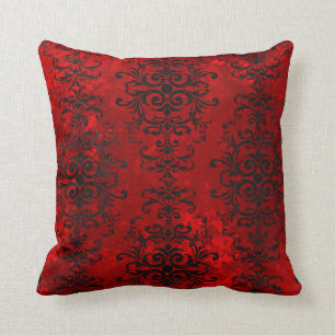 Black Scroll Designs on Shades of Red Throw Pillow
