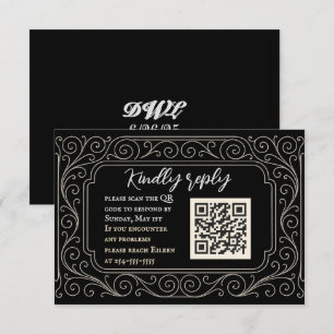 Black Scroll QR Code Wedding RSVP Card