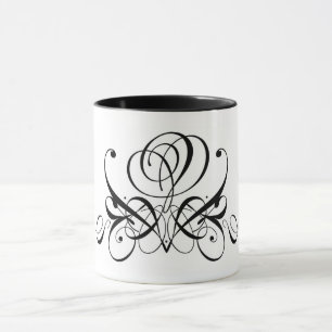 Black Scroll Rose Mug