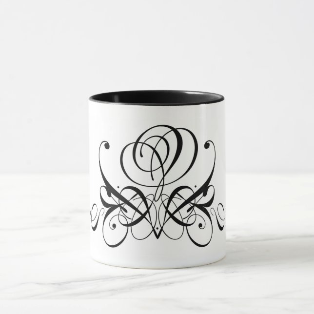 Black Scroll Rose Mug (Center)