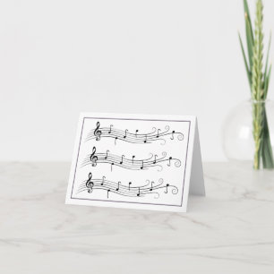 Black Scrolled Music Staffs on White Note Card