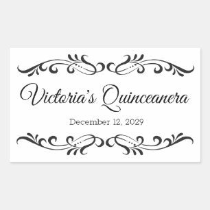 Black scrolls, custom Quinceanera party logo Sticker