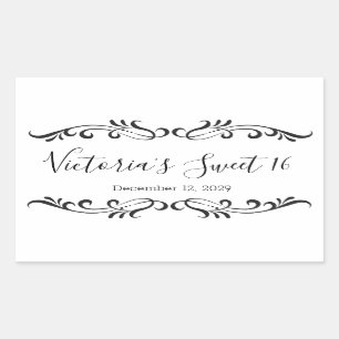 Black scrolls, custom Sweet 16 party logo Sticker