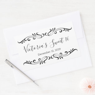 Black scrolls, custom Sweet 16 party logo Sticker