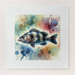 Black Sea Bass 170724AREF132 - Watercolor Jigsaw Puzzle