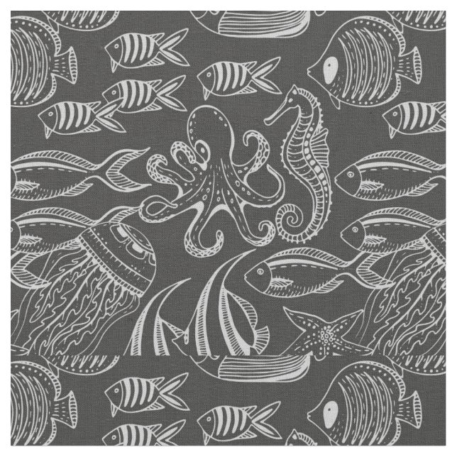 Black Sea Pattern Fabric (Close Up)
