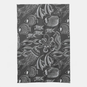 Black Sea Pattern Kitchen Towel