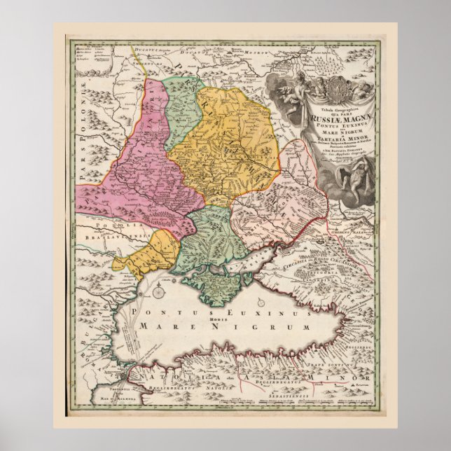 Black Sea Region Map (1720) Turkey Bulgaria Russia Poster (Front)
