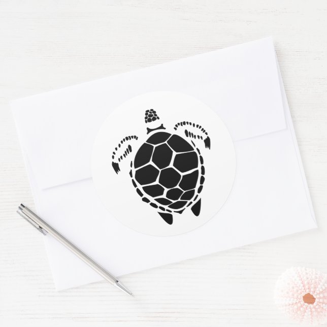 Black Sea Tortoise Shell Classic Round Sticker (Envelope)