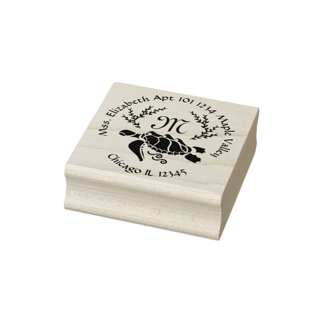 Black Sea Turtle Monogram Return Address Rubber Stamp (Stamp)