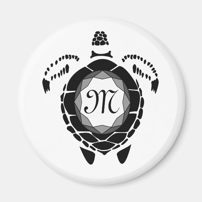 Black Sea Turtle Silhouette Customized Monogram Magnet (Front)