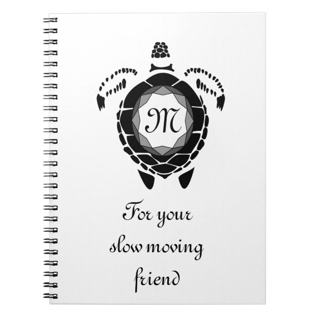Black Sea Turtle Silhouette Customized Monogram Notebook (Front)