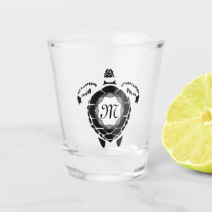 Black Sea Turtle Silhouette Customized Monogram Shot Glass