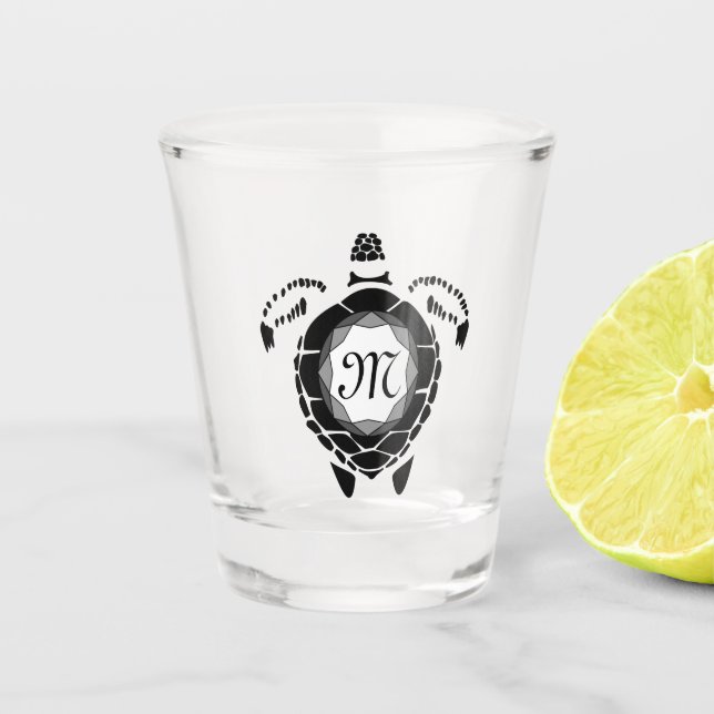 Black Sea Turtle Silhouette Customized Monogram Shot Glass (Front)