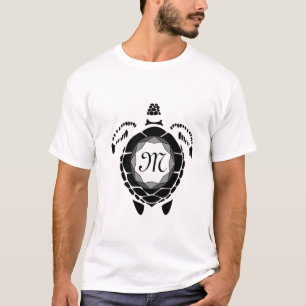 Black Sea Turtle Silhouette Customized Monogram T-Shirt
