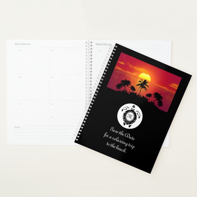 Black Sea Turtle Silhouette Diamond Monogram Planner (Display)