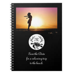 Black Sea Turtle Silhouette Monogram Photo Notebook