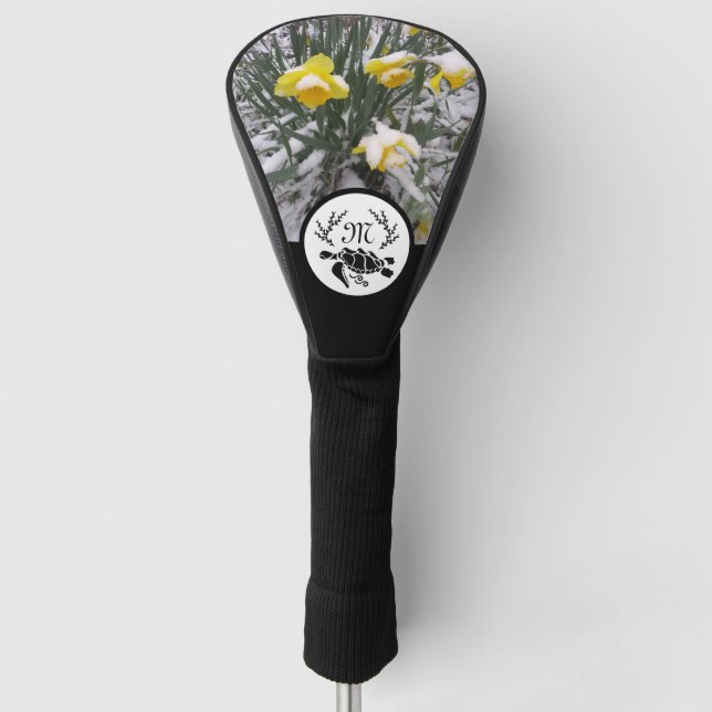 Black Sea Turtle Silhouette Monogram w Photo Golf Head Cover (Front)