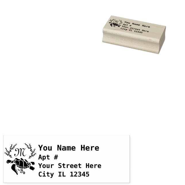 Black Sea Turtle Silhouette Side Return Address Rubber Stamp (Stamped)