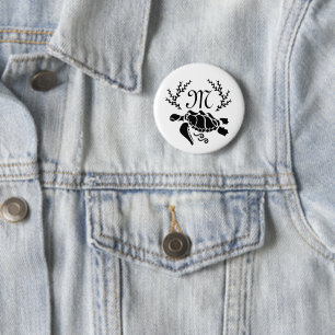 Black Sea Turtle Silhouette Side View 2 Inch Round Button